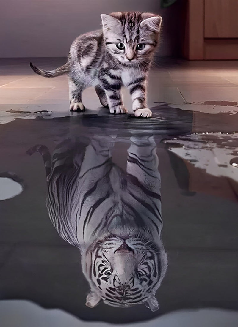 Kitten and Tiger in the Reflection 5D DIY Diamond Painting Kits