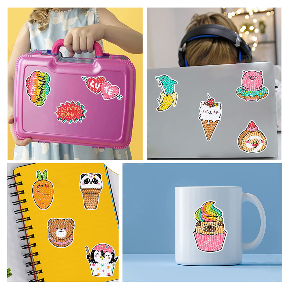 12Pcs Animal Shaped Ice Cream Diamond Painting Stickers