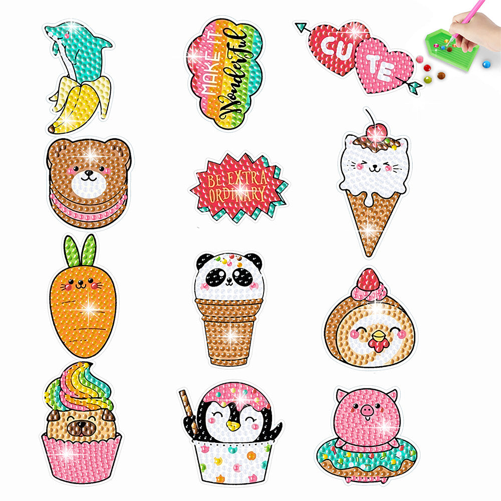 12Pcs Animal Shaped Ice Cream Diamond Painting Stickers
