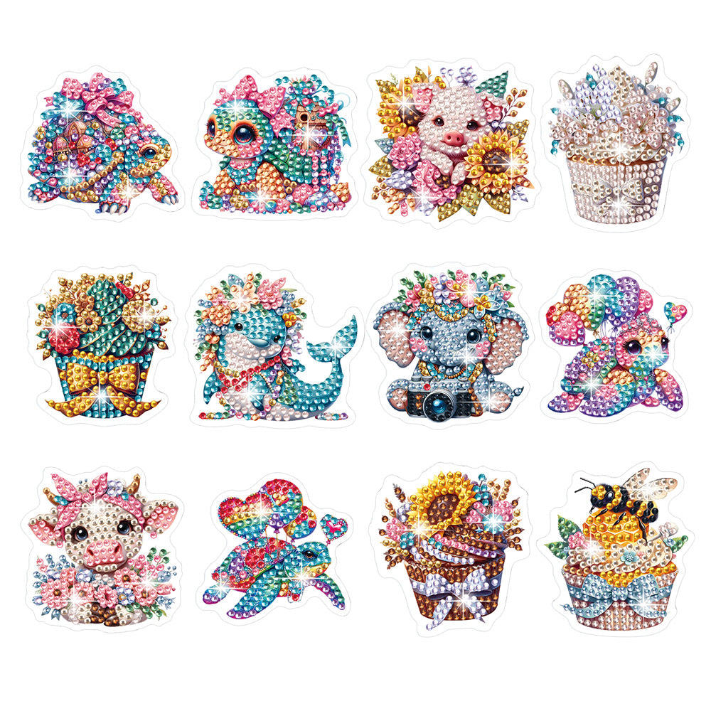 12Pcs Colorful Cartoon Animals Diamond Painting Fridge Magnets Kit