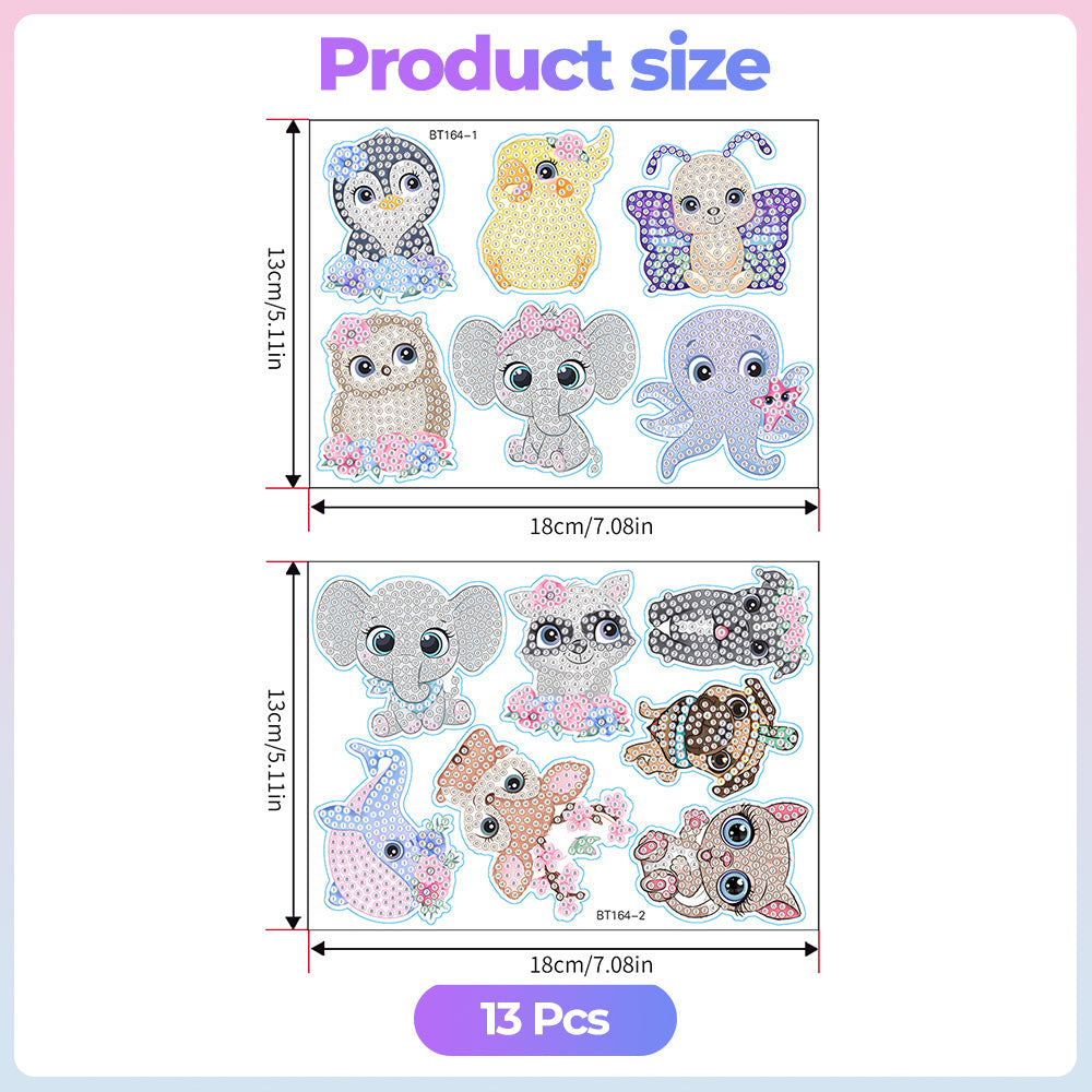 13Pcs Adorable Animal Cubs Diamond Painting Stickers