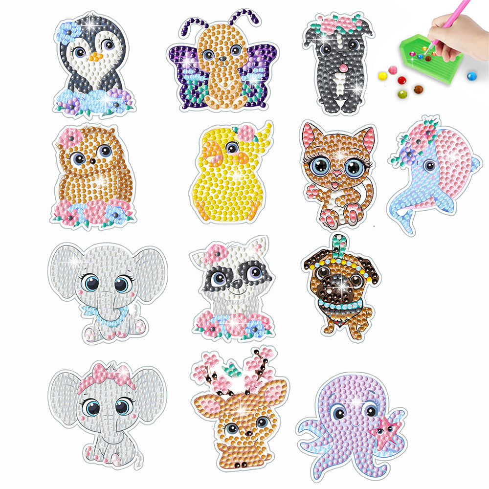 13Pcs Adorable Animal Cubs Diamond Painting Stickers