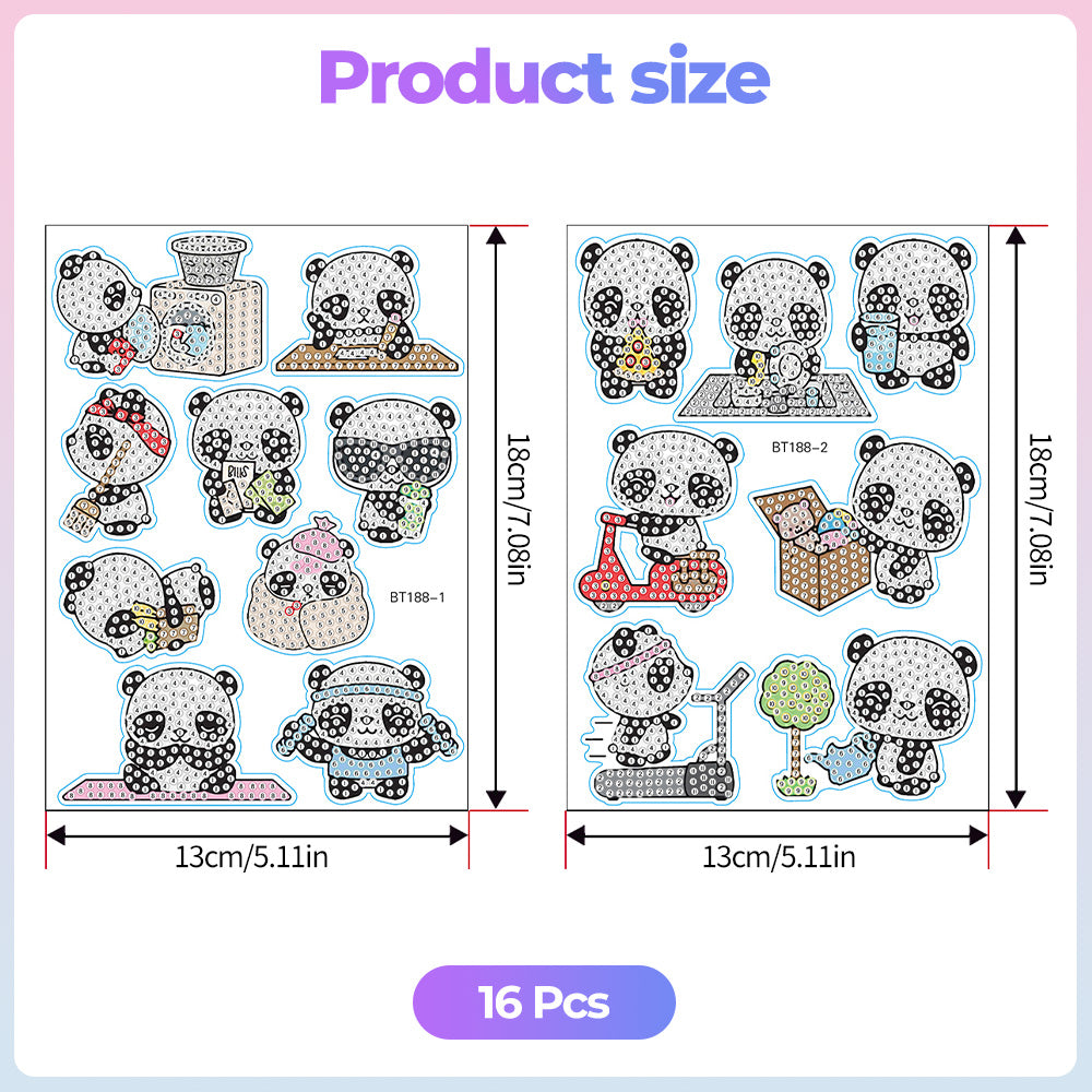 16Pcs Panda's Fulfilling Life Diamond Painting Stickers