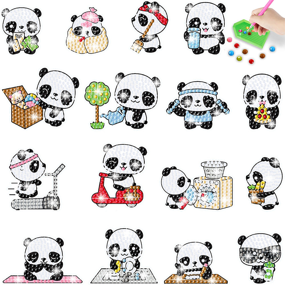 16Pcs Panda's Fulfilling Life Diamond Painting Stickers