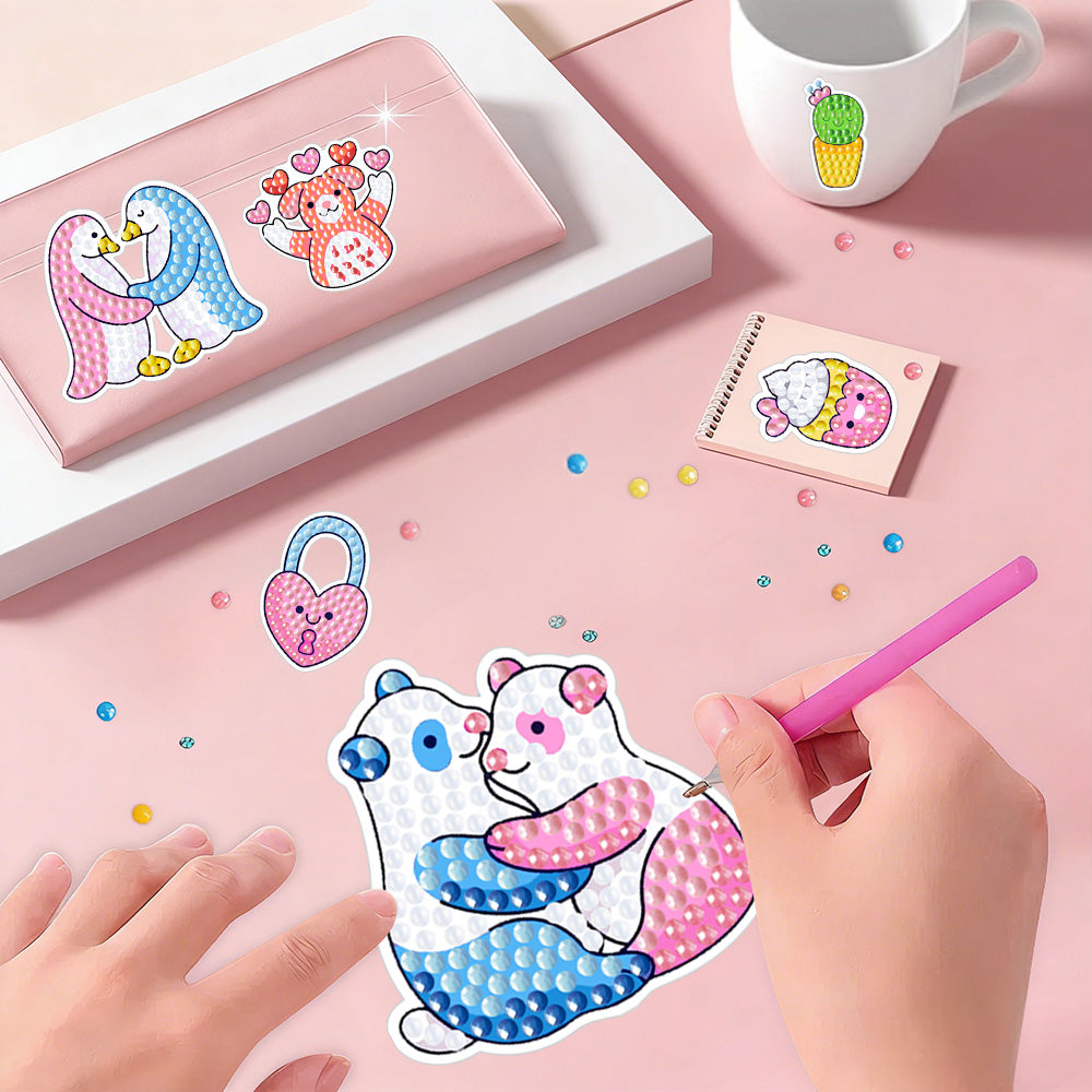 17Pcs Cute Love Theme Diamond Painting Stickers
