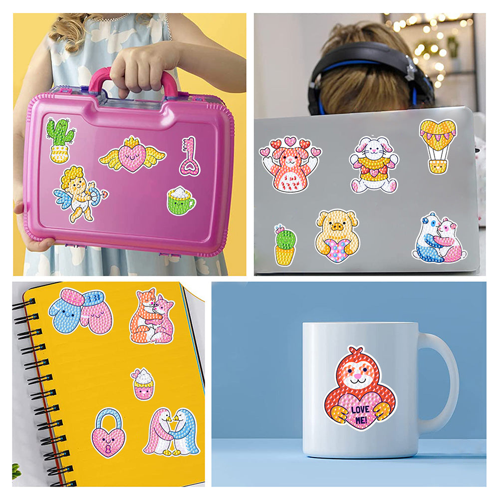 17Pcs Cute Love Theme Diamond Painting Stickers