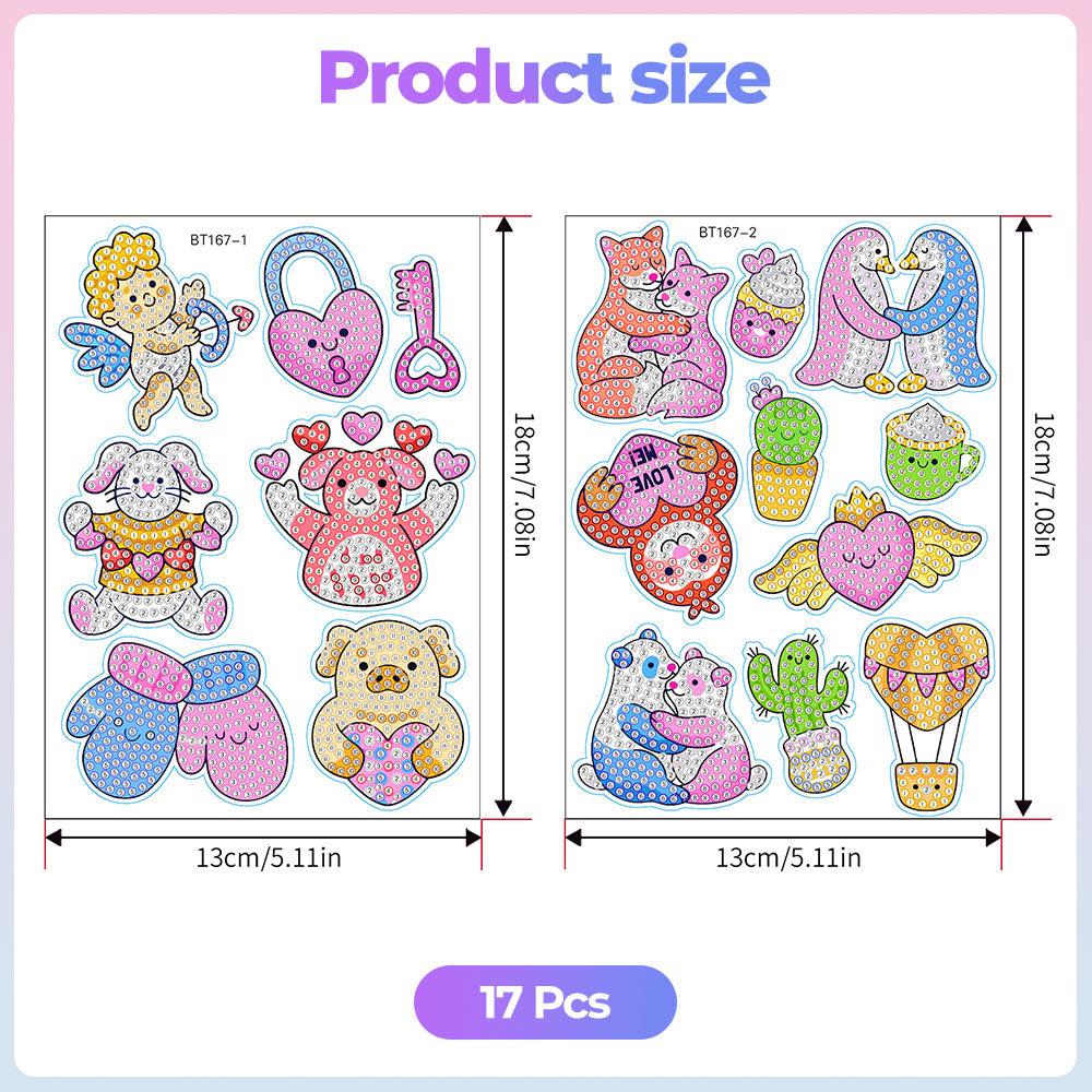 17Pcs Cute Love Theme Diamond Painting Stickers