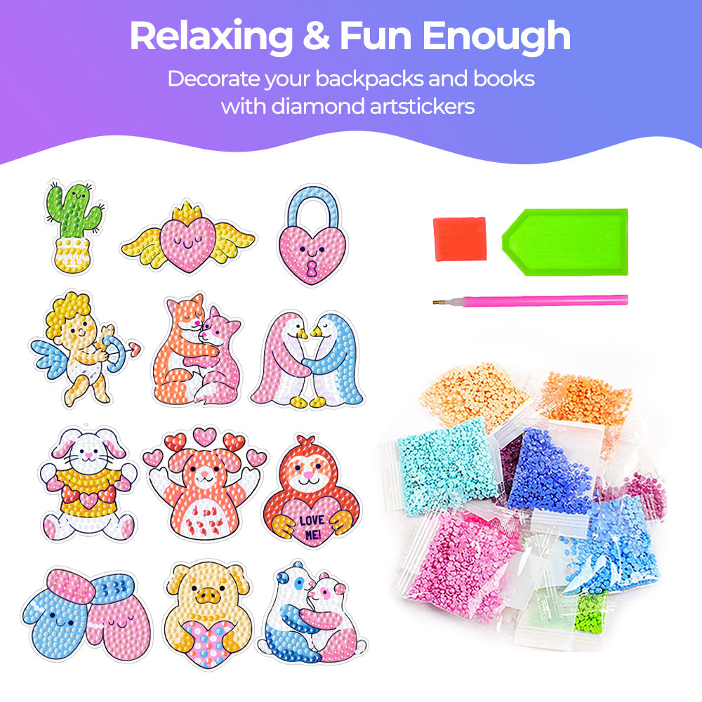 17Pcs Cute Love Theme Diamond Painting Stickers