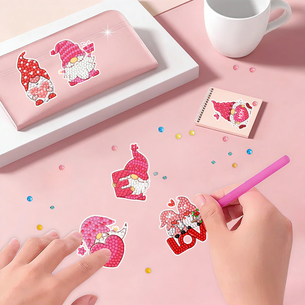 24Pcs Red Valentine Gnome Diamond Painting Stickers