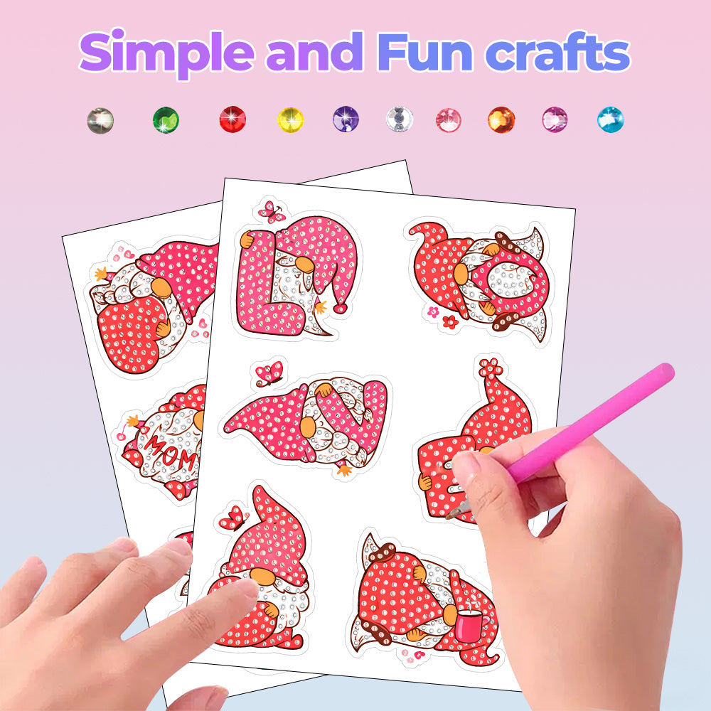 24Pcs Red Valentine Gnome Diamond Painting Stickers