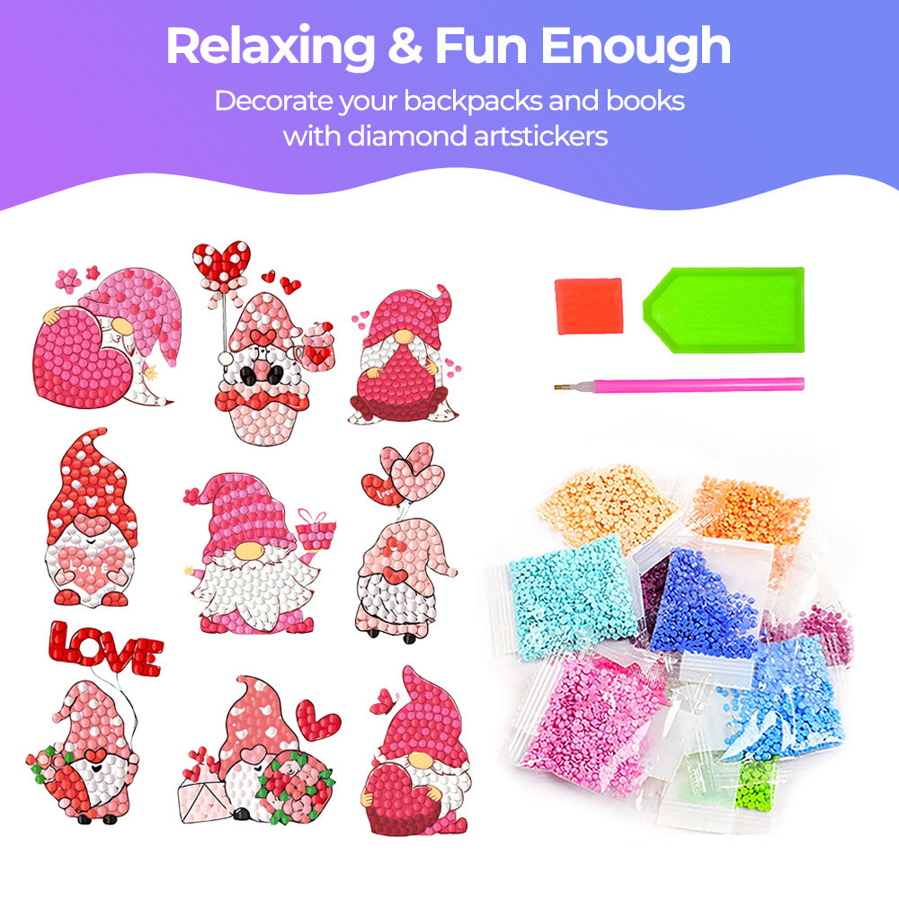 24Pcs Red Valentine Gnome Diamond Painting Stickers