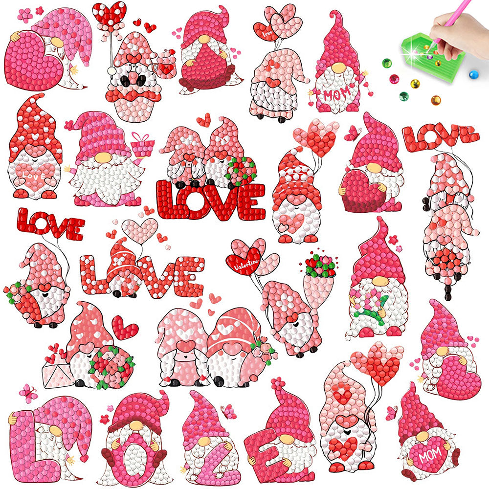 24Pcs Red Valentine Gnome Diamond Painting Stickers