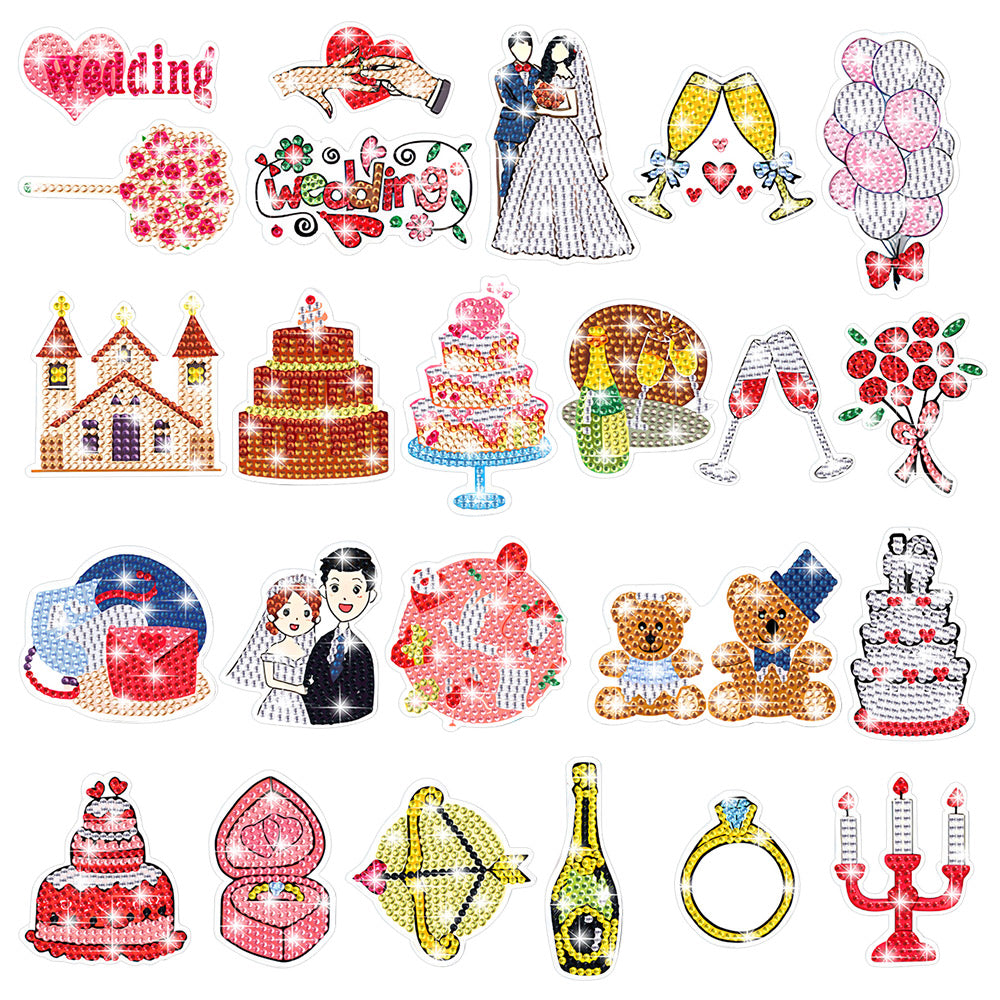 24Pcs Sweet Wedding Diamond Painting Fridge Magnets Kit