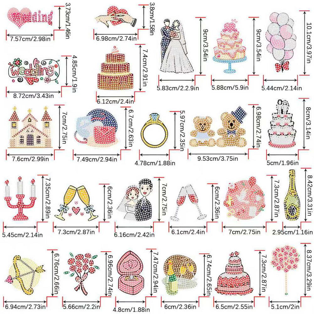 24Pcs Sweet Wedding Diamond Painting Fridge Magnets Kit