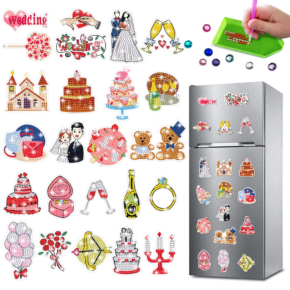 24Pcs Sweet Wedding Diamond Painting Fridge Magnets Kit