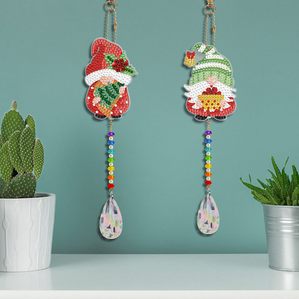 2Pcs Double-Sided Diamond Painting Crystal Suncatcher Hanging Ornament - Christmas Gnomes