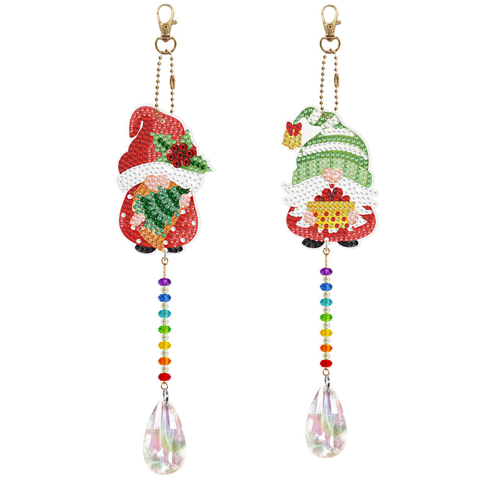 2Pcs Double-Sided Diamond Painting Crystal Suncatcher Hanging Ornament - Christmas Gnomes