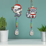 2Pcs Double-Sided Diamond Painting Crystal Suncatcher Hanging Ornament - Christmas Panda and Raccoon