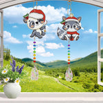 2Pcs Double-Sided Diamond Painting Crystal Suncatcher Hanging Ornament - Christmas Panda and Raccoon