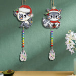 2Pcs Double-Sided Diamond Painting Crystal Suncatcher Hanging Ornament - Christmas Panda and Raccoon