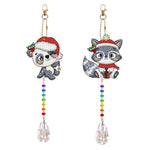 2Pcs Double-Sided Diamond Painting Crystal Suncatcher Hanging Ornament - Christmas Panda and Raccoon