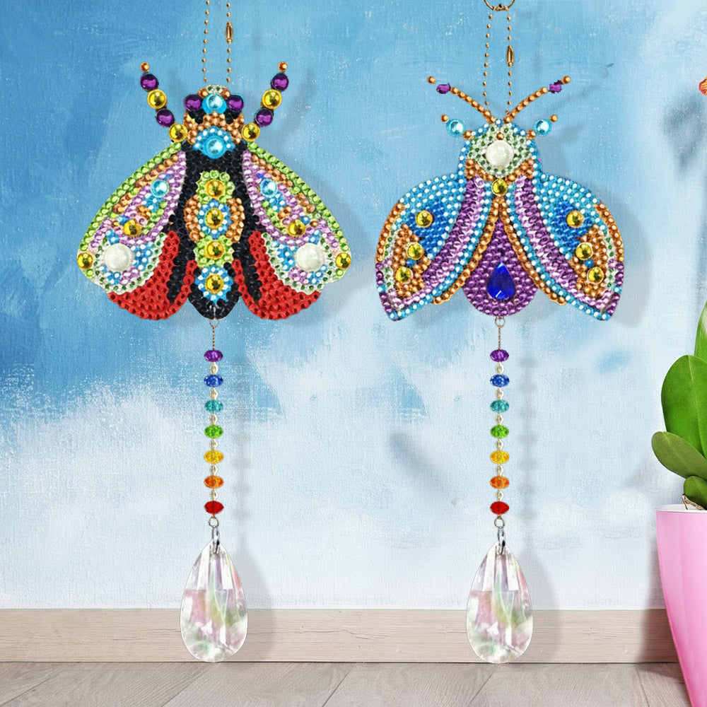 2Pcs Double-Sided Diamond Painting Crystal Suncatcher Hanging Ornament - Colorful Moths