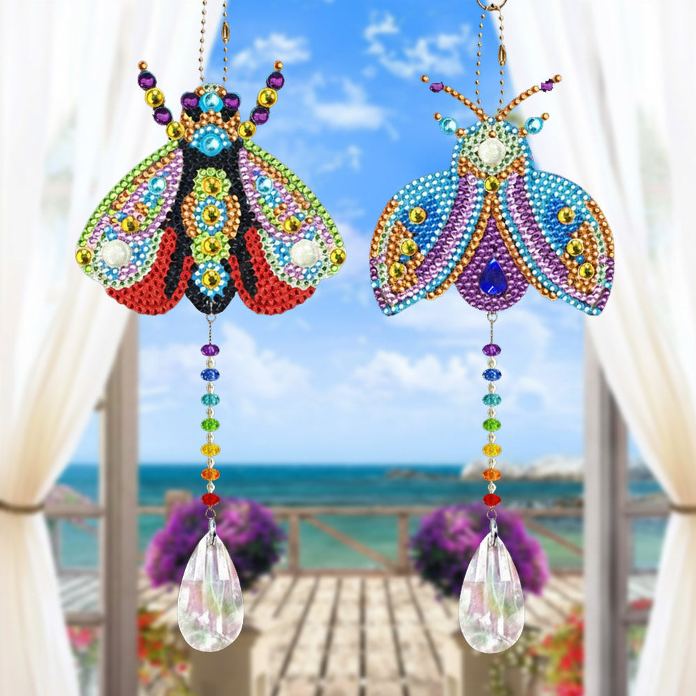 2Pcs Double-Sided Diamond Painting Crystal Suncatcher Hanging Ornament - Colorful Moths