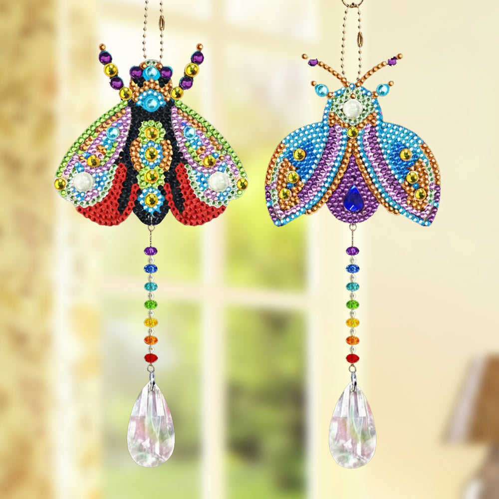 2Pcs Double-Sided Diamond Painting Crystal Suncatcher Hanging Ornament - Colorful Moths