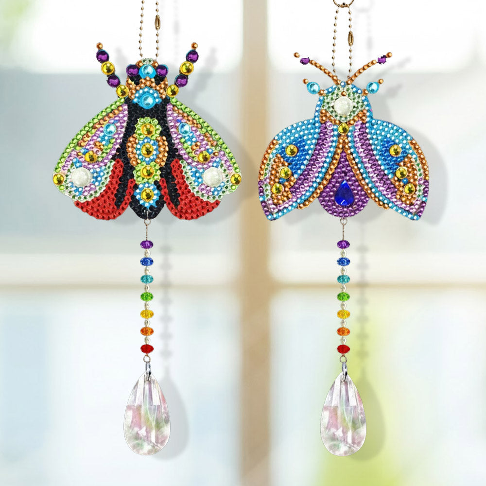 2Pcs Double-Sided Diamond Painting Crystal Suncatcher Hanging Ornament - Colorful Moths