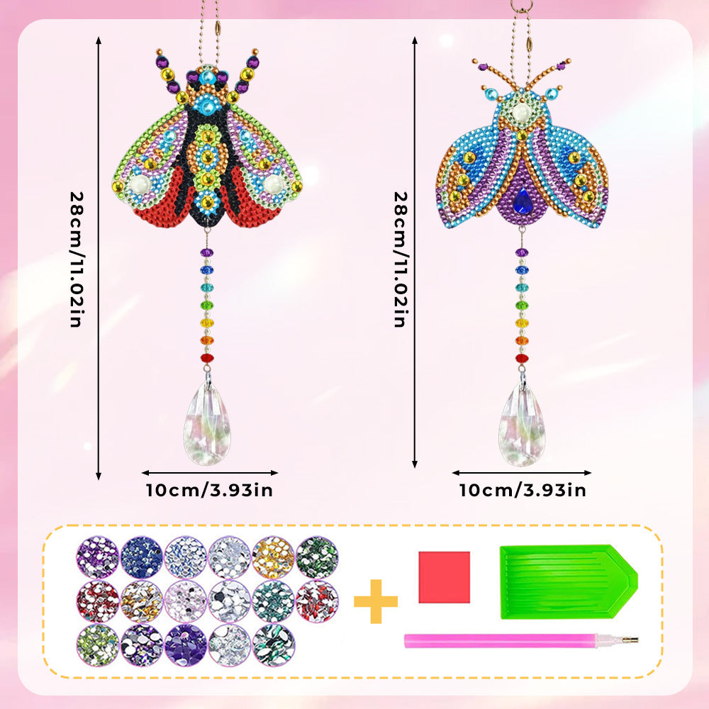 2Pcs Double-Sided Diamond Painting Crystal Suncatcher Hanging Ornament - Colorful Moths