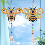 2Pcs Double-Sided Diamond Painting Crystal Suncatcher Hanging Ornament - Golden Bees