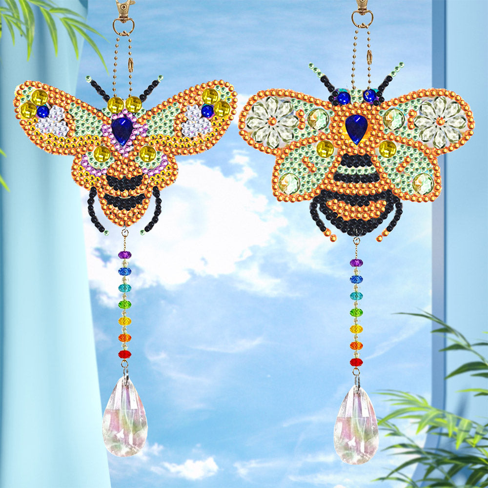 2Pcs Double-Sided Diamond Painting Crystal Suncatcher Hanging Ornament - Golden Bees