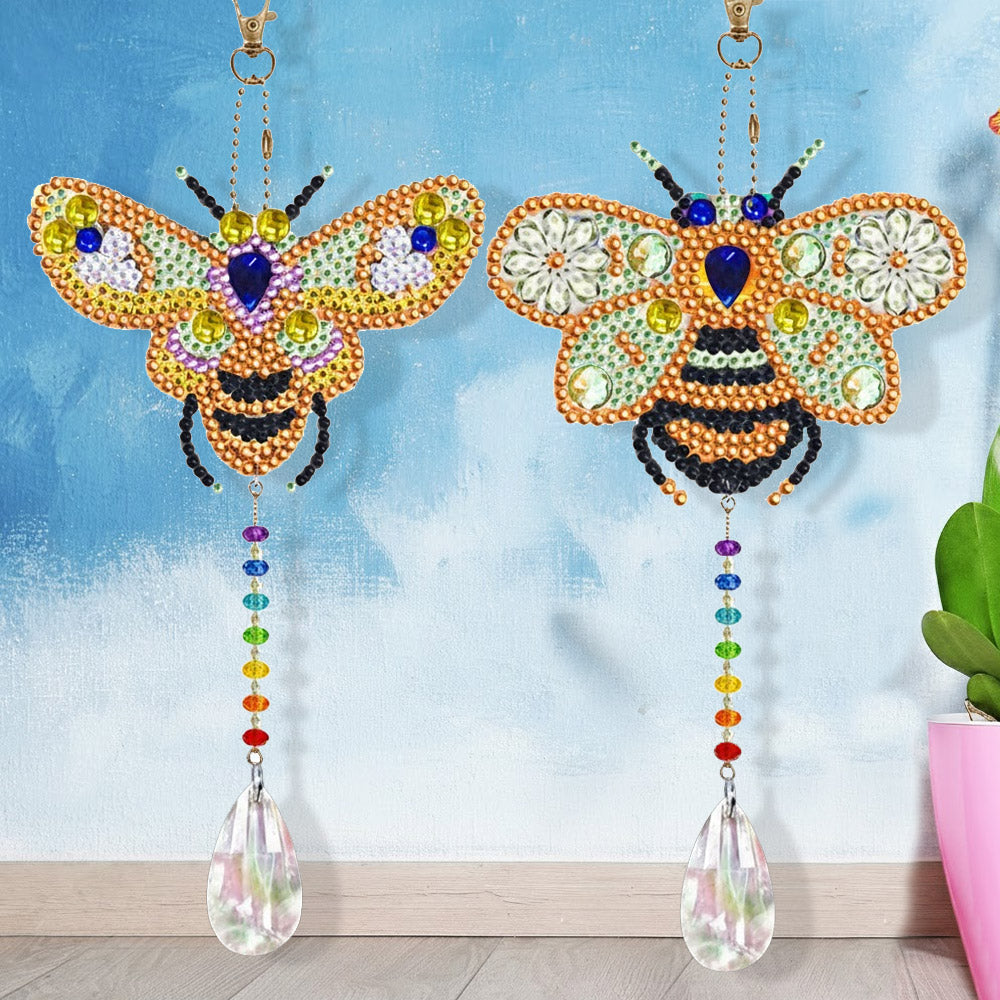 2Pcs Double-Sided Diamond Painting Crystal Suncatcher Hanging Ornament - Golden Bees