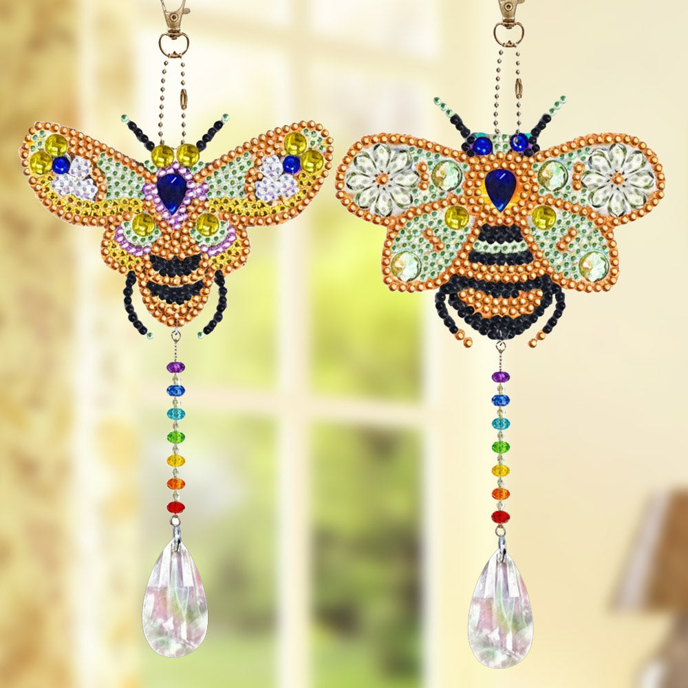 2Pcs Double-Sided Diamond Painting Crystal Suncatcher Hanging Ornament - Golden Bees