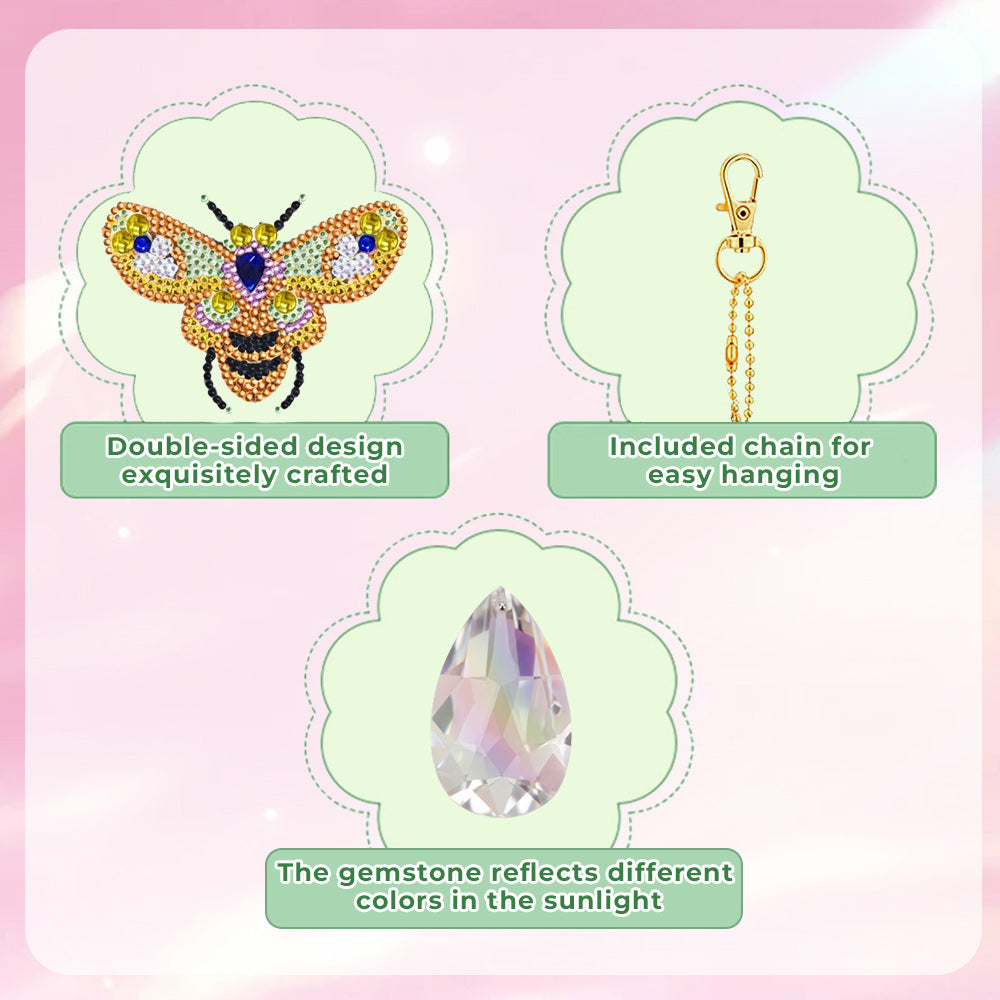 2Pcs Double-Sided Diamond Painting Crystal Suncatcher Hanging Ornament - Golden Bees