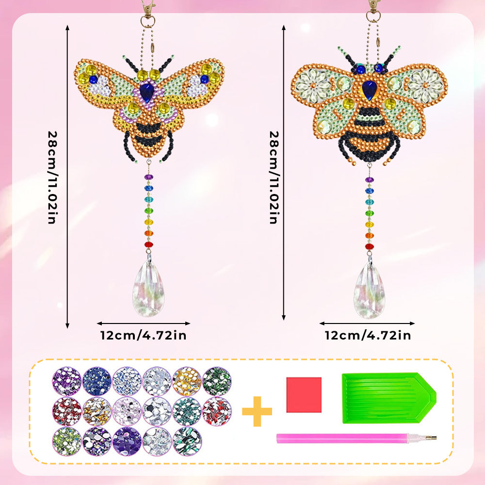 2Pcs Double-Sided Diamond Painting Crystal Suncatcher Hanging Ornament - Golden Bees
