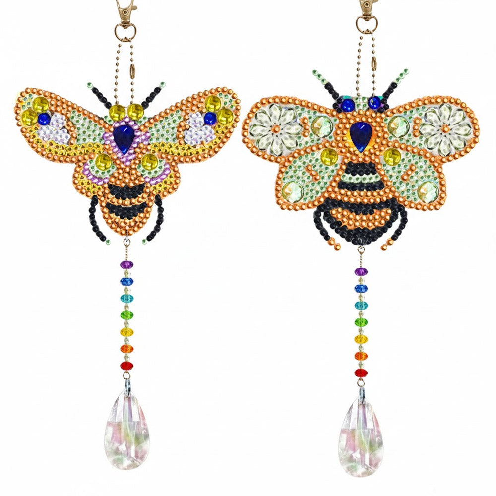 2Pcs Double-Sided Diamond Painting Crystal Suncatcher Hanging Ornament - Golden Bees