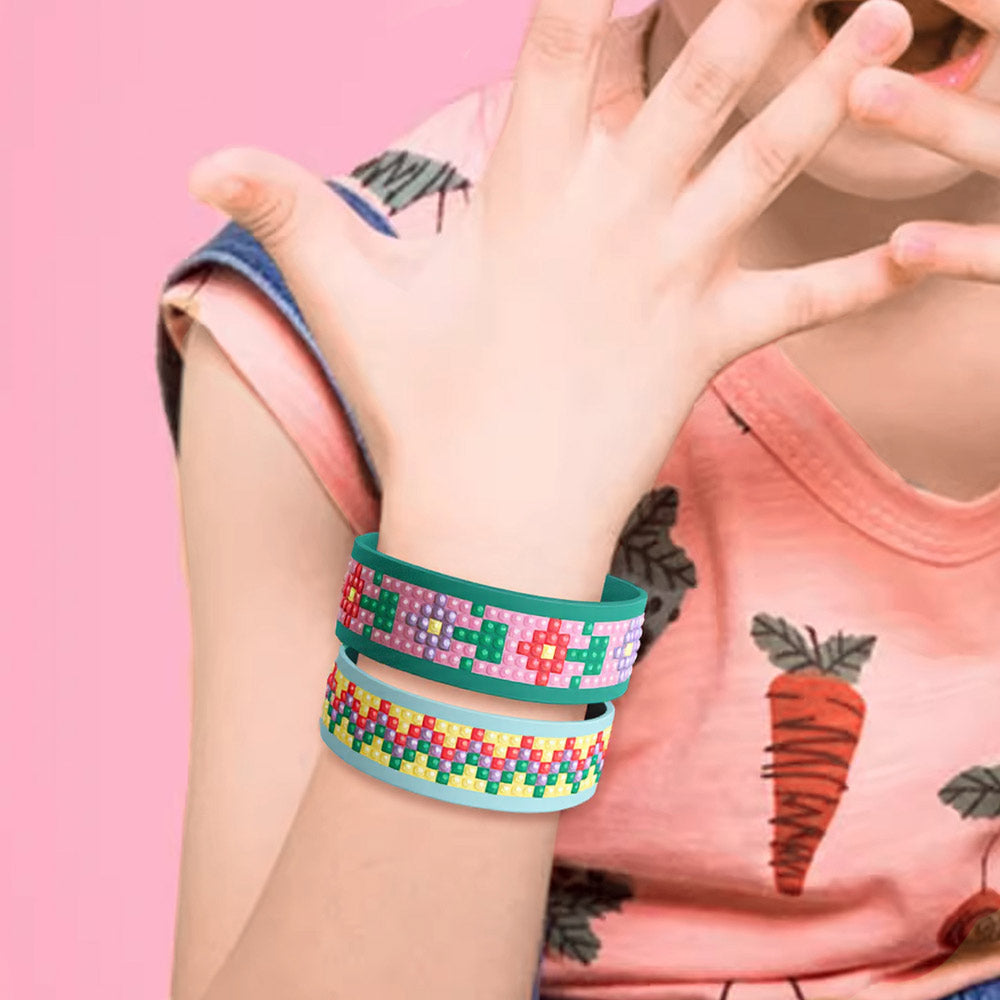 2PCS Flower and Abstract Pattern Diamond Painting Bracelet