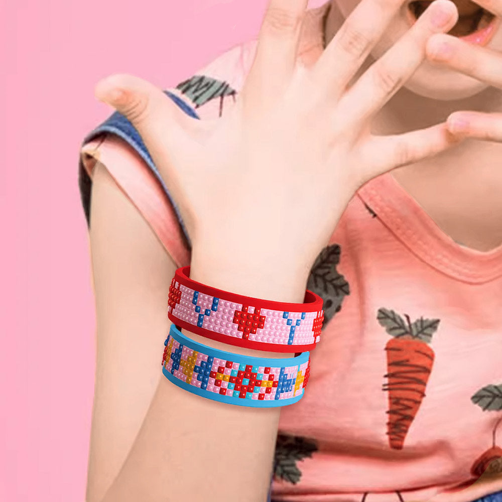 2PCS Heart Pattern Diamond Painting Bracelet