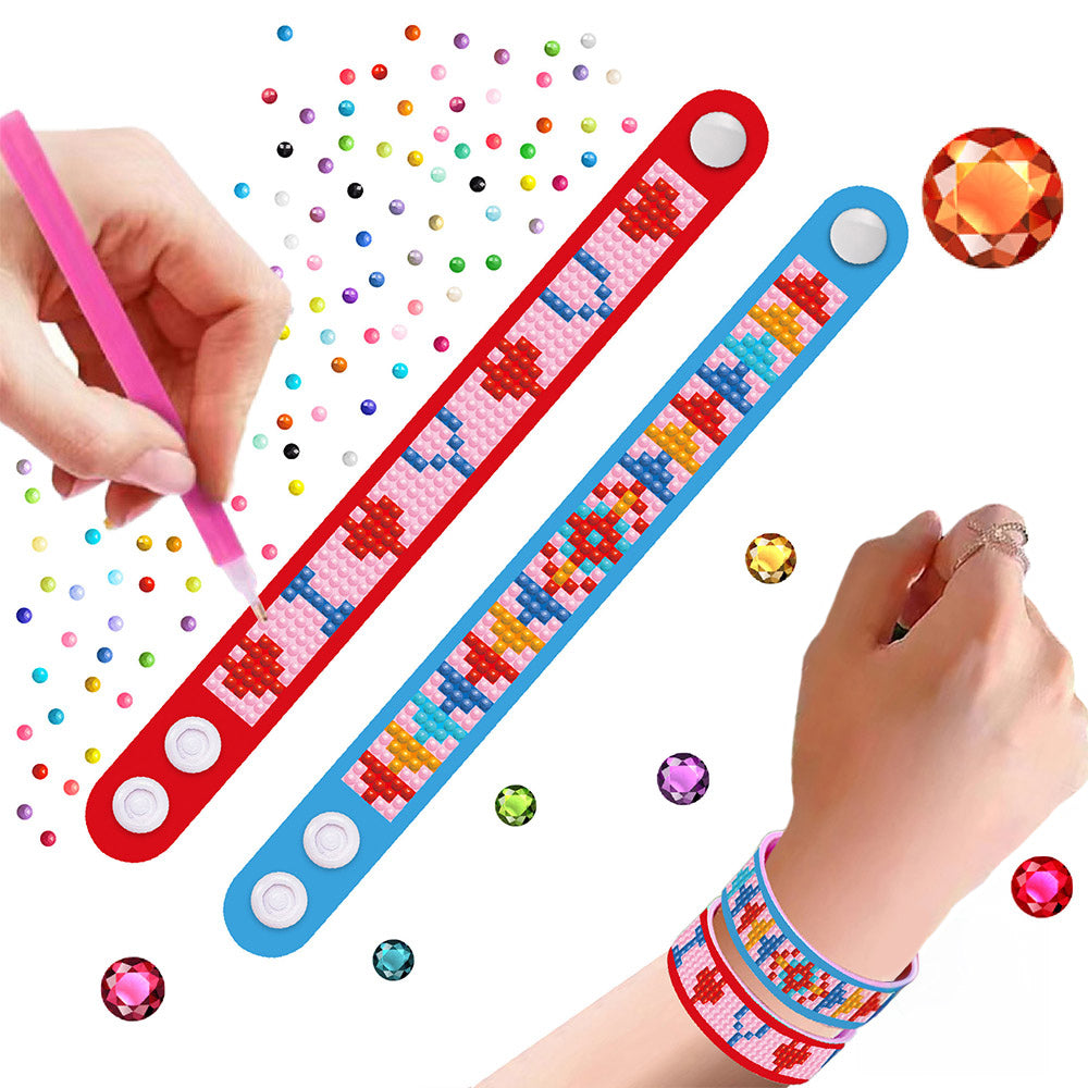 2PCS Heart Pattern Diamond Painting Bracelet