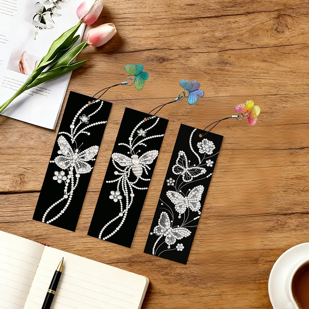 3PCS Pearl Diamond Painting Bookmark Kit – Butterfly and Bee