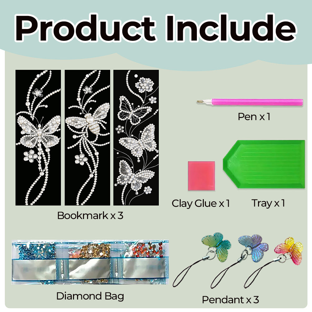 3PCS Pearl Diamond Painting Bookmark Kit – Butterfly and Bee