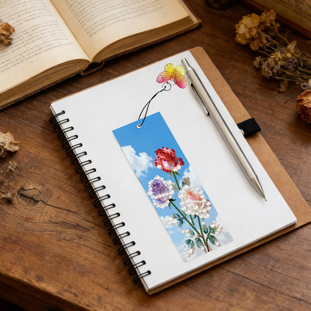 3PCS Pearl Diamond Painting Bookmark Kit – Roses, Tulips and Poppies