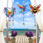 5Pcs Double-Sided Diamond Painting Crystal Suncatcher Hanging Ornament - Flying Animals and Hearts