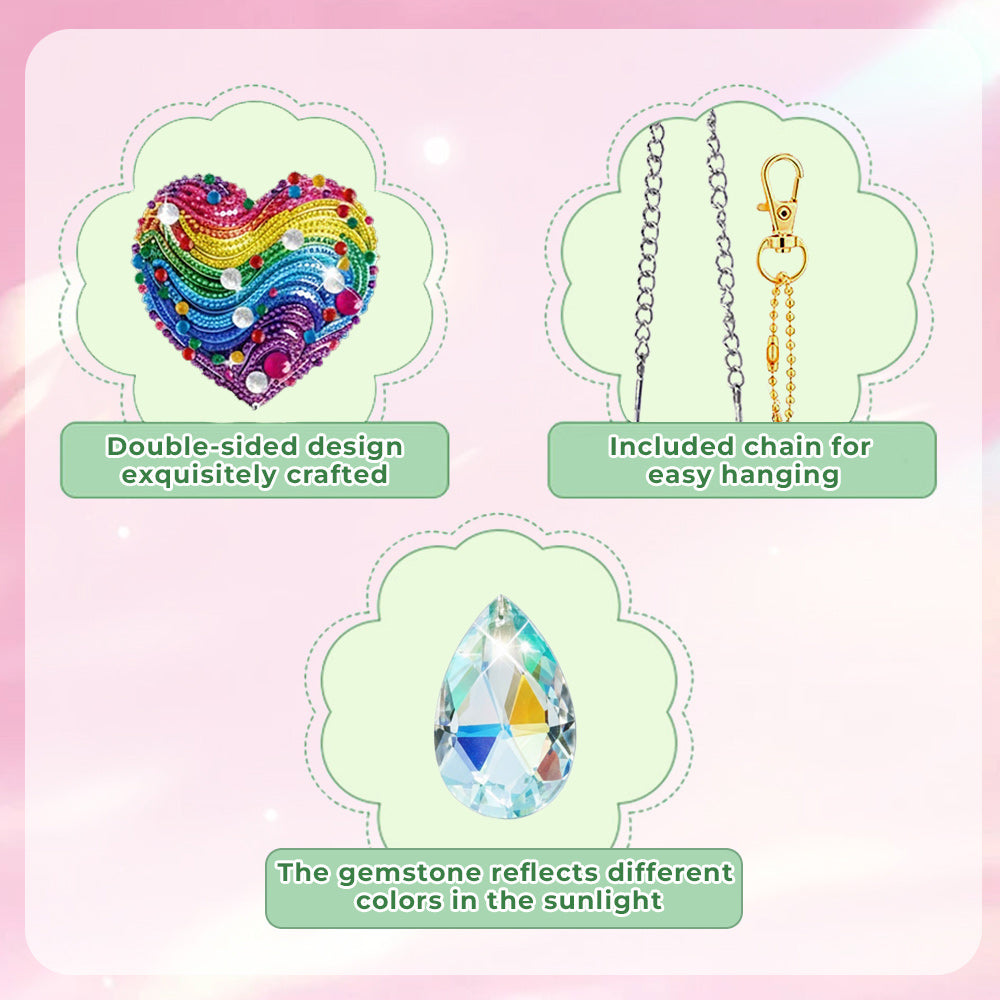 5Pcs Double-Sided Diamond Painting Crystal Suncatcher Hanging Ornament - Flying Animals and Hearts