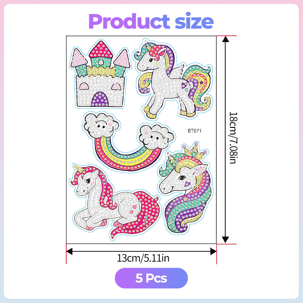 5Pcs Unicorn, Castle, and Rainbow Diamond Painting Stickers