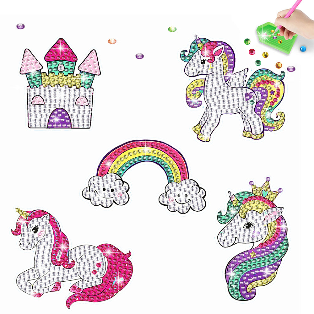 5Pcs Unicorn, Castle, and Rainbow Diamond Painting Stickers