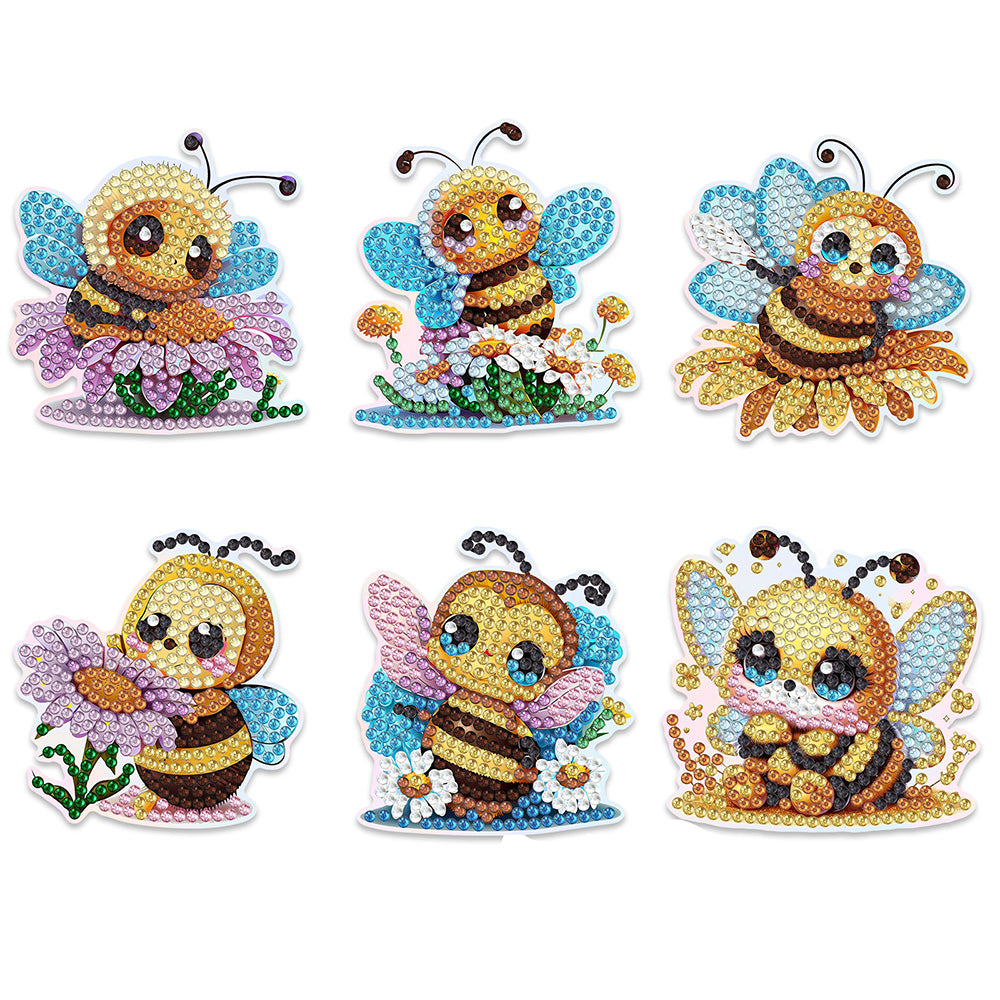 6Pcs Bees and Daisies Diamond Painting Fridge Magnets Kit