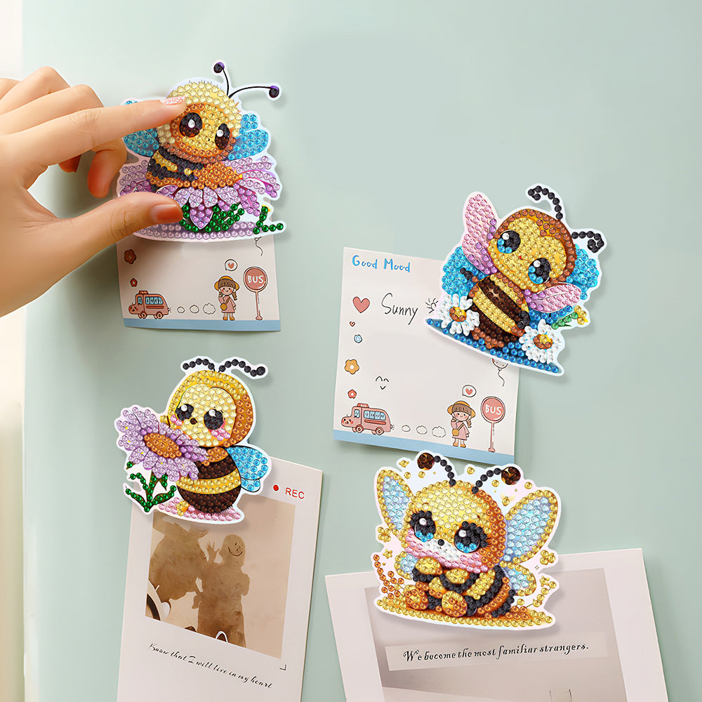 6Pcs Bees and Daisies Diamond Painting Fridge Magnets Kit