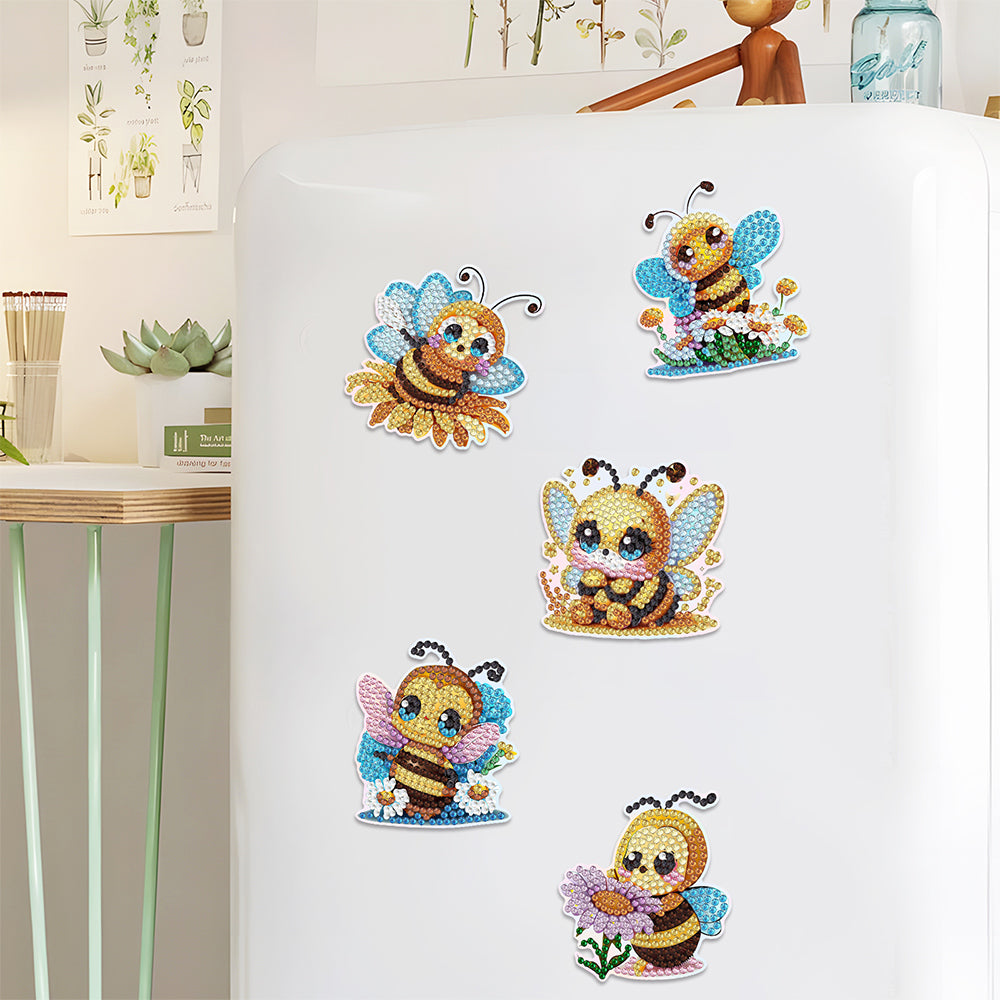 6Pcs Bees and Daisies Diamond Painting Fridge Magnets Kit